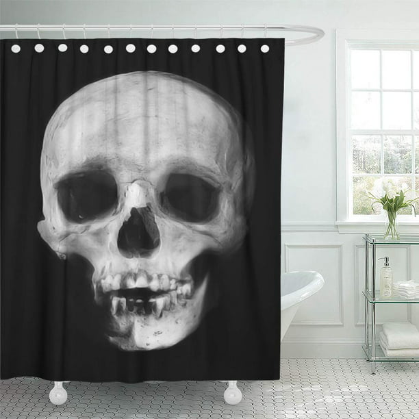 Halloween Black and White Design Horror Skull Shower Curtain Set Bathroom Decor 